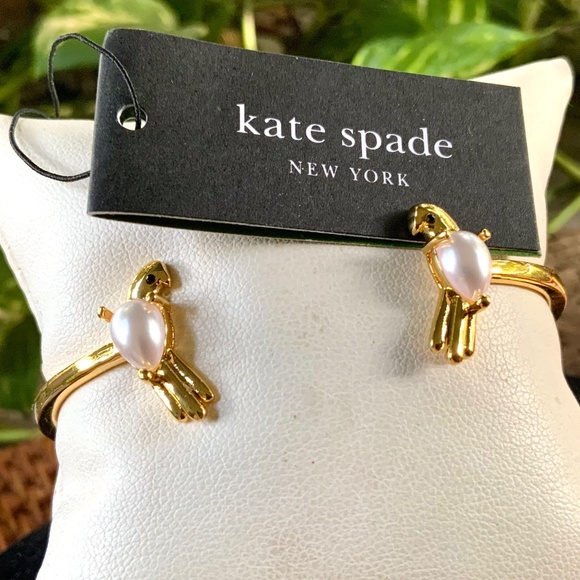 Kate Spade Gold Pearl LOVE BIRD Bracelet⭐️NEW W/TAG Hinge Spring Scene Bird CUFF - Picture 13 of 14